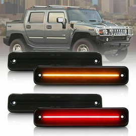 Stark Industries Laser Style Turn Signals - Front/Rear LED Side Markers For Hummer H2 2009-2013, 4 Piece Set, Amber/Red, Smoked Lens
