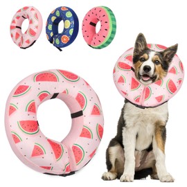 Wsetyy Inflatable Dog Collar for After Surgery, Soft Dog Donut Collar, Inflatable Dogs Cone for Large Medium Small Dogs and Cats (Small Watermelon, M)