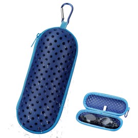 IHLOOTD Swimming goggles case with carabiner, swim glasses case, hard case, protective glasses case, unisex, for swimming goggles, sunglasses and sports glasses (dark blue)