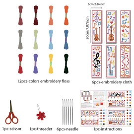 FREEBLOSS 6 Set Phonetic Symbol Cross Stitch Bookmark Kits DIY Bookmarks Cross Stitch Kits,Stamped Embroidery Bookmarks Counted Cross Stitch Kit for Beginners Adults 22 * 8cm