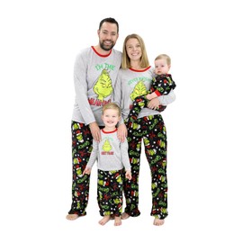 Dr. Seuss Grinch Pajamas - Family Christmas Pajamas Set, Matching Grinch Toddler PJs Top & Pant Sleepwear Set, Grey/Black, 2T