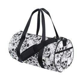 ALAZA Foldable Duffle Bag Womens Mens for Travel Sports Camping Yoga Swim, Skull and Flower Small Round Gym Bags with Shoulder Strap Top Handle