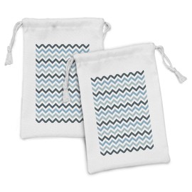 Ambesonne Blue Fabric Pouch Set of 2, Ocean Inspired Image with Sharp Zig Zag Chevron Image, Small Drawstring Bag for Toiletries Masks and Favors, 9" x 6", Pale Blue Dark Blue