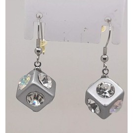 Unbranded Chunky Silver Acrylic clear Rhinestone drop dangle Dice shape Pierced Earrings