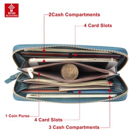 FT FUNTOR Wristlet Wallets for Women, Ladies PU Vegan Leather Clutch Wallet Zip around Phone Purse Card Holder Organizer (H-Teal Blue)