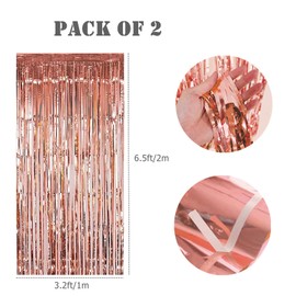 2pcs 3.2ft x 6.5ft Foil Curtain Decorations,Rose Gold Tinsel Foil Fringe Curtains Streamers Backdrop for Birthday Graduation Wedding Engagement Bridal Shower Bachelorette Holiday Gold Party Decoration
