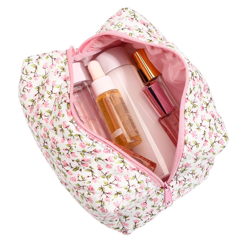 Healeved Floral Makeup Organizer Bag Portable Toiletry Case Zipper Closure