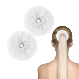Pack of 2 White Furry Hair Scrunchies Bobbles Hair Bands Cute Rope Rubber Bands Ties for Girls Women Wristband Ponytail Holder Hair Accessories (White)