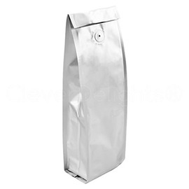 500 Pack - CleverDelights Silver Coffee Bags with Degassing Valve - Side Gusset - 1Lb (16oz) Bags