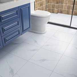 Livelynine Peel and Stick Floor Tile Waterproof Gray and White Marble Floor Tiles for Bathroom Kitchen RV Sticky Vinyl Flooring Squares Modern Self Adhesive Heavy Duty Lvp Vinyl Tiles 4-Sheet 12x12
