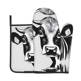 YYHWHJDE Black White Cow Picture Oven Mitts and Pot Holders Sets of 2 Kitchen Baking Used to Open Pot lids in The Kitchen and to Carry Dishes from Microwave ovens