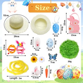 Easter Bonnet Kit, Easter Decorations, 31 PCS Easter Gifts For Kids Set To Make Their Own Easter Bonnet, Easter Egg Easter Basket Easter Bunny, Easter Crafts For Easter Bonnet Competition School