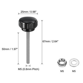 QUARKZMAN 4 Sets Knurled Buttons Thumb Screws with Nuts Washers Metric M5 x 50mm Thread 25mm Plastic Head 304 Stainless Steel Stud Hand Buttons Clamp Thumb Screws Handles