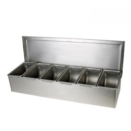 TrueCraftware- 6 Compartment Stainless Steel Condiment Bar (Open Bottom)- Condiment Dispenser Serving Container Garnish Tray Bar Caddy Condiment Server Caddy Garnish Holder for Home Work Restaurant