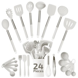 Silicone Kitchen Utensils Set - Culinary Couture 24-Pieces White Silicone Cooking Utensils Set for Nonstick Cookware - Silicone Spatulas Set, Stainless Steel Handle & Other Kitchen accessories