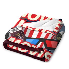 Cinema Blanket Vintage Movie Reel Cinema Ticket Popcorn Movie Night Red Soft Cozy Lightweight Throw Blanket for Bedroom Living Room Dorm Chair Sofa Travel 40x50in