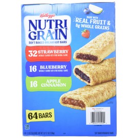 Cereal Bars Kellogg's Nutri-Grain Breakfast Bars, Variety, Strawberry,Blueberry, 1.3 Oz, 64 Count