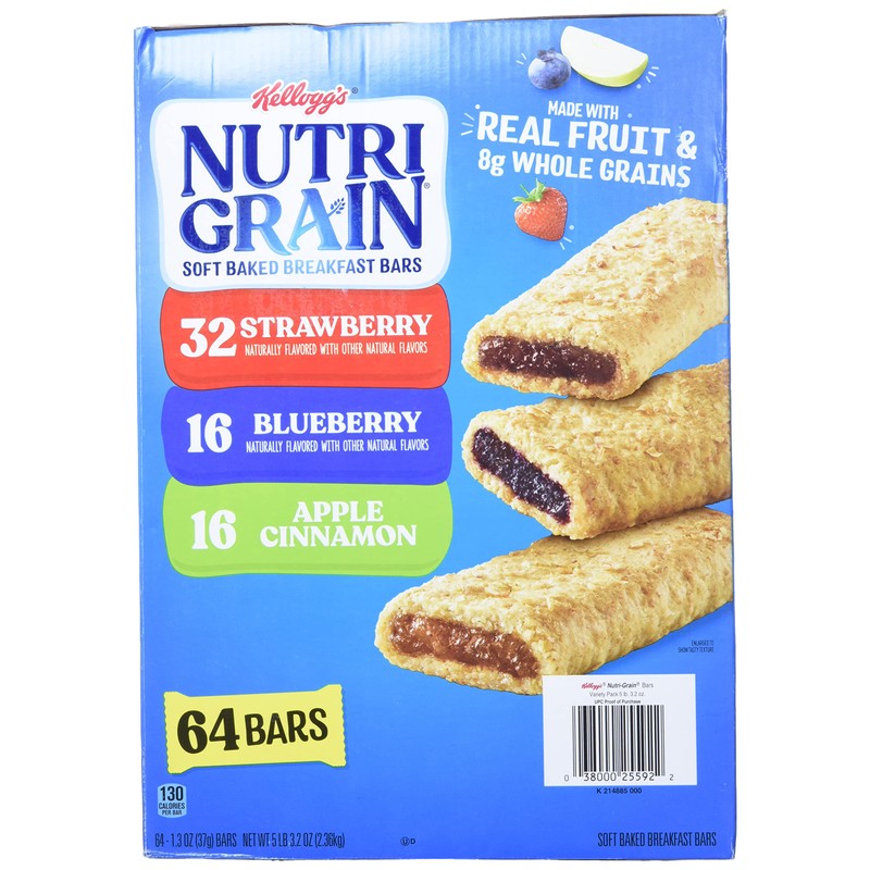 Cereal Bars Kellogg's Nutri-Grain Breakfast Bars, Variety, Strawberry,Blueberry, 1.3 Oz,