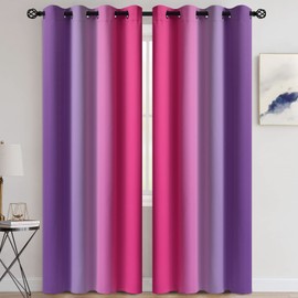 COSVIYA Grommet Ombre Room Darkening Curtains 84 inches Length for Living Room, Polyester Light Blocking Pink and Purple Gradient Window Drapes/Curtains for Kids/Girls Bedroom, 2 Panels, 52x84inches