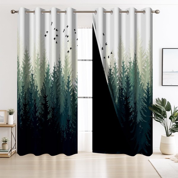 Kzzfqxb Misty Forest Blackout Window Curtains for Living Room,Rainforest Pine