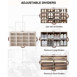 STO STO Shoe Organizer for Closet, Fits Up to 16 Pairs, XL Shoe Box Containers with Adjustable Dividers, Clear Cover Shoe Storage Bins, Stackable Space Saving Shoes Holder for Shoes and Boots, Beige
