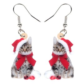 BAMAY Acrylic Christmas Gifts Fun Cat Earrings Kitten Drop Dangle Novelty Pet Animal Jewelry for Women Cat Lovers (Cherry)