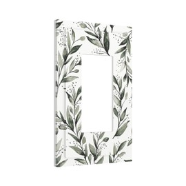 Spring Summer Neutral Decorative 1 Gang Single Decorator GFCI/Rocker Wall Plate Dark Green Olive Ivy Eucalyptus Leaf Boho Floral Electrical Receptacle Outlet Light Switch Cover for Dimmer, USB