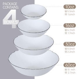 Handblown Glass Bowl Set - 4 Pack Bowls for Kitchen, 60/30/16/10 Oz Mixing Bowls, Decorative Salad Bowls, Large Serving Glass Soup and Pasta Bowls, Cereal and Fruit Bowls, Ideal for Home Use