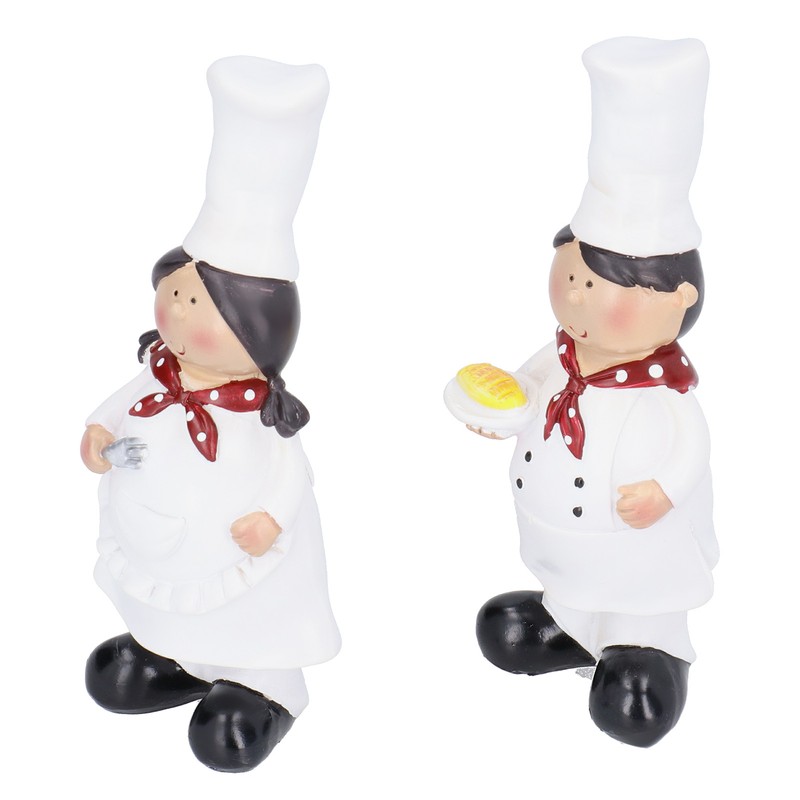 Resin Couple Chef Figurine Sculptures Statues Decor Kitchen Bar Cabinet
