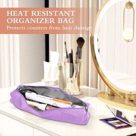 Suafrnut Professional Hot Hair Tools Organizer Bag Portable Travel Heat Resistant Storage Case Pouch for Curling Irons, Flat Irons, Hair Straightener and Styling Tools(17.7" x 3.2"x 3.2") (Purple)