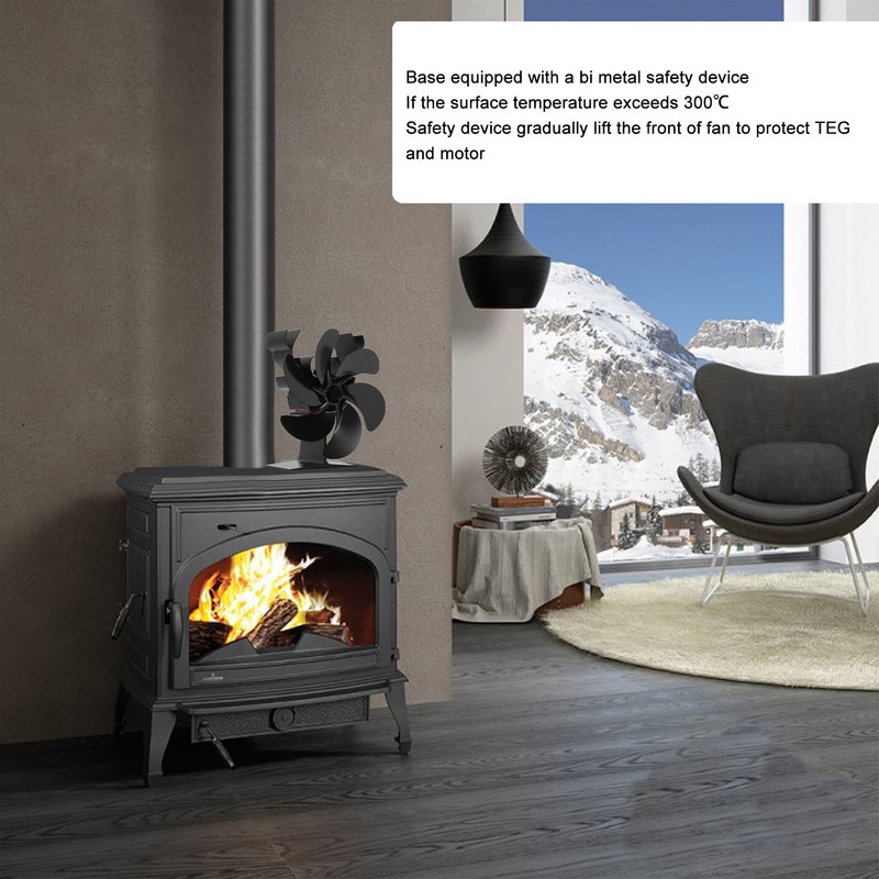 Wood Stove Fan 6 Blades Heat Powered Burning Fireplace Fan