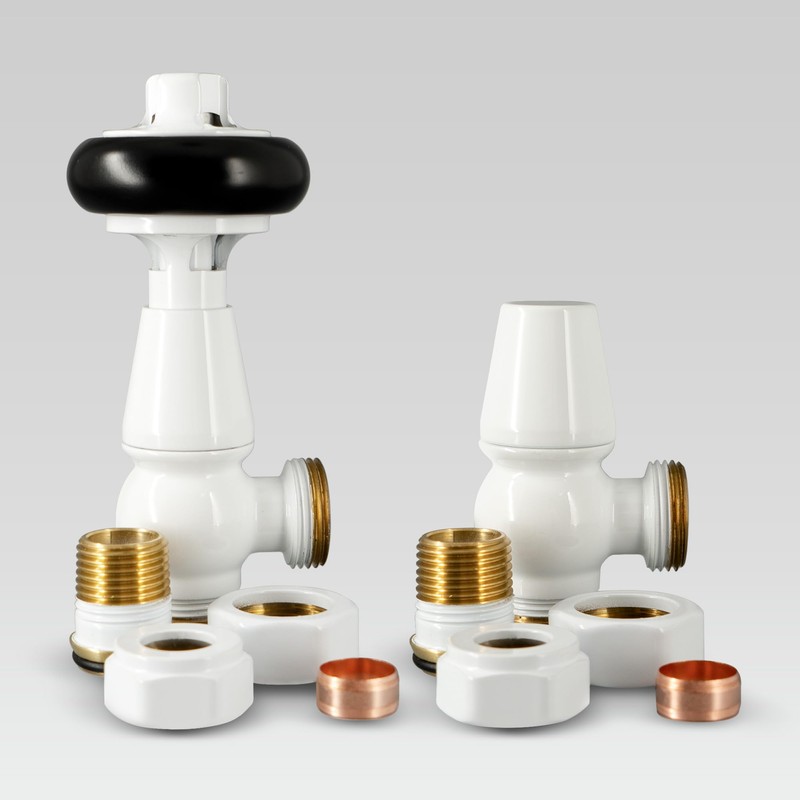 VANCOCO Traditional Angled Brass Thermostatic Radiator Valve 15mm 1/2'' Handwheel
