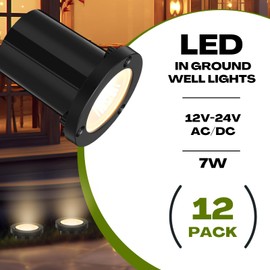 Tuanse 12 Pack Low Voltage Landscape Lights LED 12V-24V Well Lights in 7W Ground Light Low Voltage Outdoor Waterproof Landscape Lighting with 24 Connectors for Garden Pathway Driveway Deck