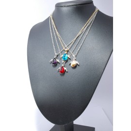 Birthstone Necklace with Tear Drop Shape Pendant with Angel Wings