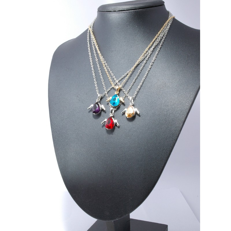 Birthstone Necklace with Tear Drop Shape Pendant with Angel Wings