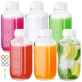 BIGIVACA 6 Pack 16 oz Glass Juice Bottles with Lids - Square Glass Milk Bottles - Reusable Drinking Bottle for Juice, Coffee, Tea, Water