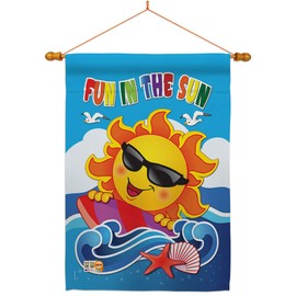 Breeze Decor Fun in The Sun House Flag Dowel Set Summer Beach Pool Luau Tropical Party Season Outdoor Summertime Sunny Small Decorative Gift Yard Banner Made USA 28 X 40