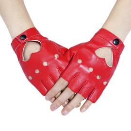 gootrades Punk Fingerless Dance Glove For Women, Jazz Style Glove, PU Leather (Red)