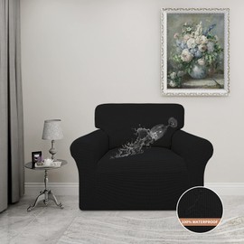 Easy-Going 100% Waterproof Oversized Chair Couch Cover, Dual Waterproof Sofa Cover, Stretch Jacquard Sofa Slipcover, Leakproof Furniture Protector for Kids, Pets, Dog and Cat, Black