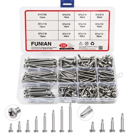 Pack of 230 Self-Tapping Screws, 410 Stainless Steel Drilling Screws Self-Tapping Kit, Self-Drilling Tapping Screws Set - 12 Sizes ST4.2 x 13/16/19/25/32/38/45/50 mm, ST4.8 x 13/19/25/32 mm
