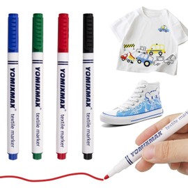 Nurila 4 Textilstifte Waschmaschinenfest, Textilstifte Grün, Blau, Rot und Schwarz, Stoffmalstifte Waschfest, Textilmarker Ölbeständig für T-shirt, Stoffbeutel, Segeltuchschuhe, Hüte, Einkaufstasche