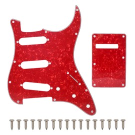 SAPHUE SSS 11 Holes Strat Electric Guitar Pickguard and BackPlate Set for Fender US/Mexico Made Standard Stratocaster Modern Style Guitar Parts (3Ply Red Pearl)
