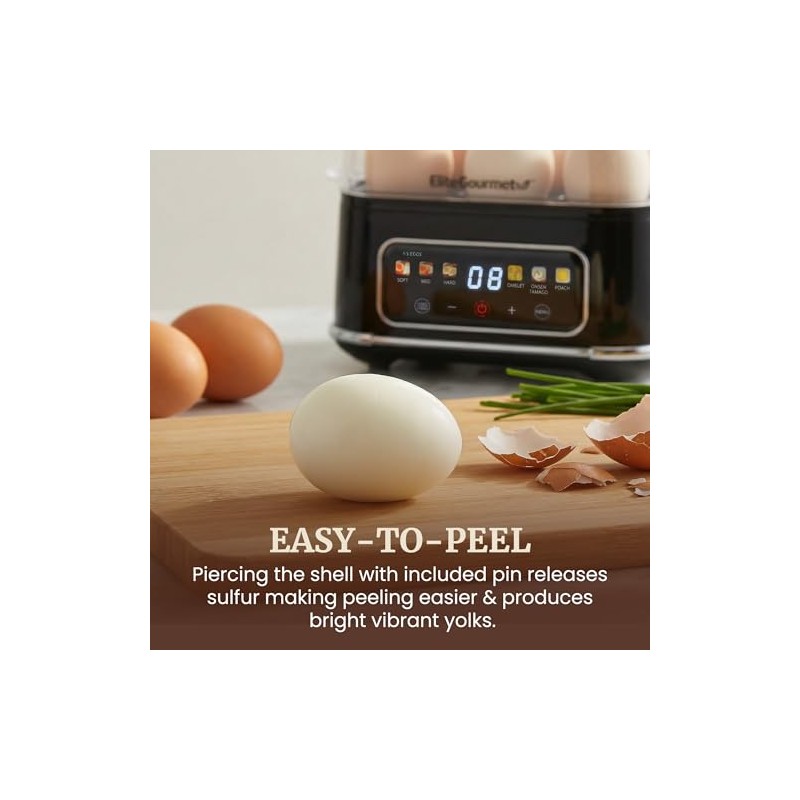 Elite Gourmet Digital Egg Cooker, 6 Egg Capacity, Soft/Medium/Hard Boiled,