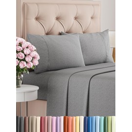 Cal King Size 4 Piece Sheet Set - Comfy Breathable & Cooling Bed Sheets Set - Hotel Luxury Bedding for Women, Men, Kids, Teens, Boys & Girls - Deep Pockets and Wrinkle Free - Grey (Heathered Sheets)