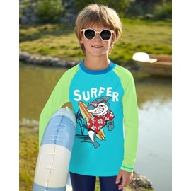 BesserBay Children's UV Shirt Long Sleeves Rash Guard Quick-Drying UV Swimming Shirt for Boys 110-160, surfer blue, 140