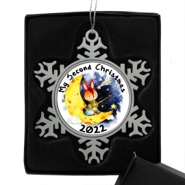 Destinations Decal My Second Christmas Baby Ornament Pewter Finish Christmas 3" Metal 2022 Rabbit