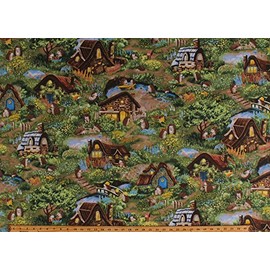 Cotton Hedgehog Village Cute Hedgehogs Houses Cottages Animals Scenic Kids Cotton Fabric Print by The Yard (120-13721)