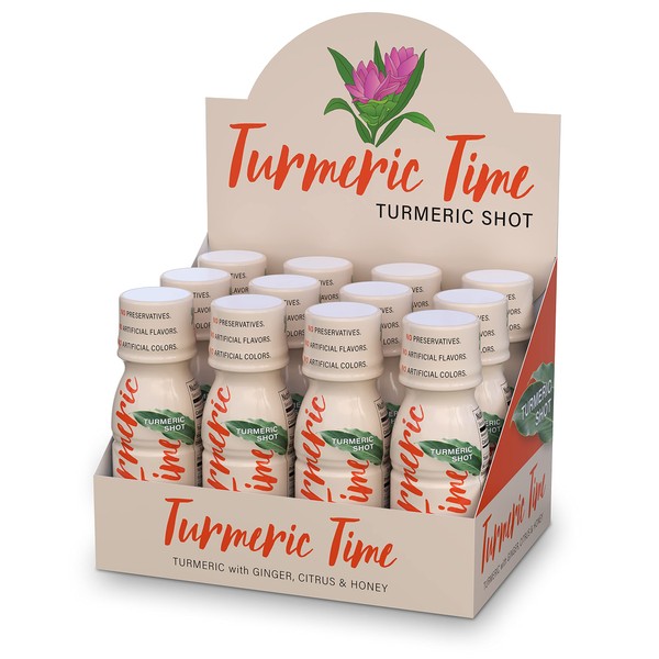 Turmeric Time Turmeric Shots - Turmeric with Ginger, Citrus & Honey | Non-GMO | No Preservatives or Artificial Flavors/Colors/Sweeteners | B Vitamins | Liquid Turmeric (12 Pack)