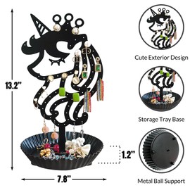 WOXBITA Unicorn Earring Holder Organizer Decor Stud Earrings Tree 81 Holes,Jewelry Earring Display,Metal Earring Storage Stand with Tray Gift for Teens Girls Kids Women (Pink)