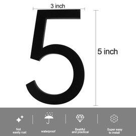 Self-adhesive House Number,5 Inch Black House Numbers, Acrylic Modern House Numbers for Outside, Street Numbers Mailbox Numbers Garden Door Address Numbers ,Apartments Office hotel, Easy Install